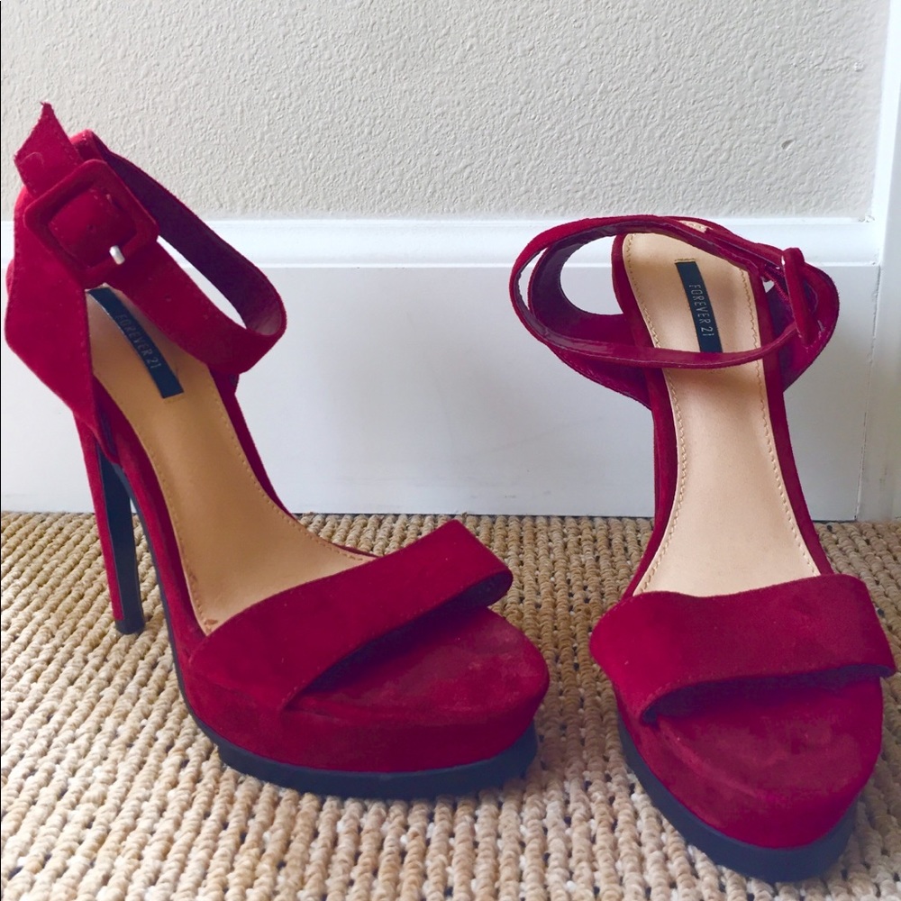 Forever 21 Red Platform Faux Suede Heeled Sandals